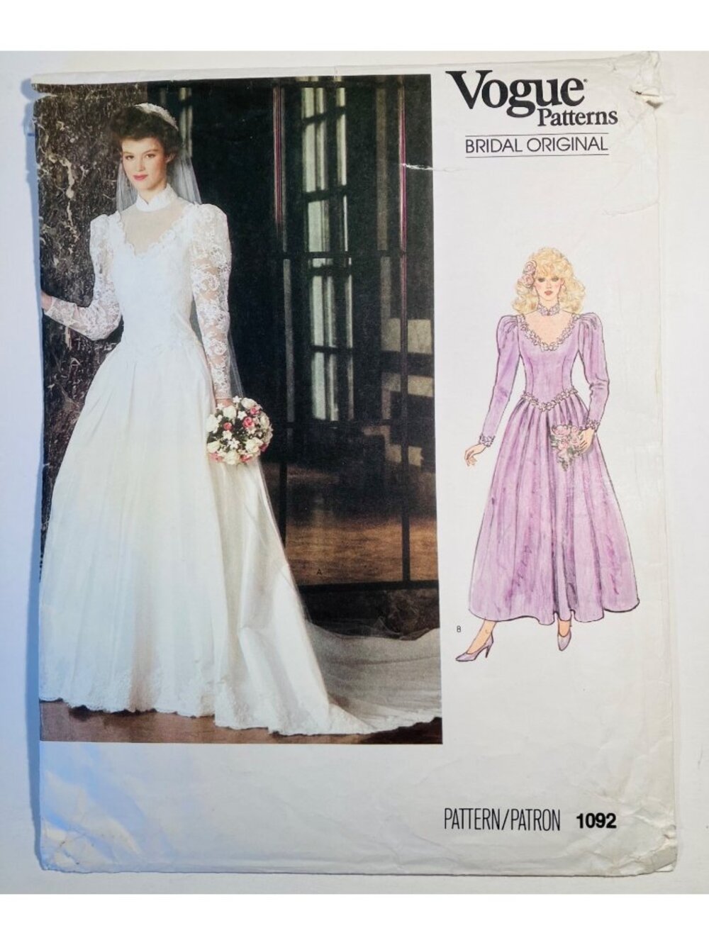 80s Vogue Bridal Original Wedding Dress & Petticoat Pattern #1092 Sz 12 B34 CC